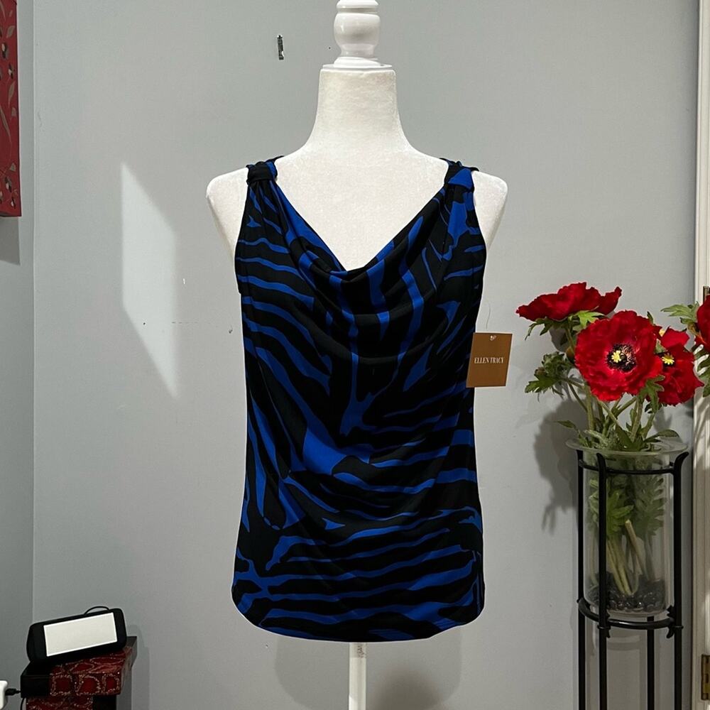 NEW Ellen Tracy Striped Cowl Neck Zebra Two Tone Casual Sleeveless Top S NWT - Picture 5 of 13